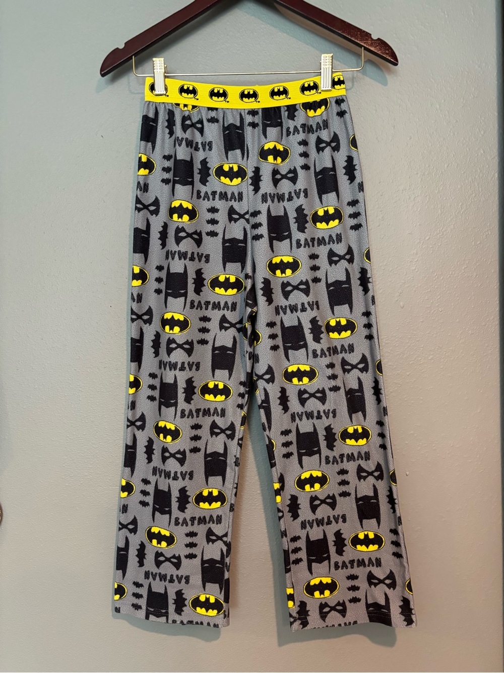Batman Kids Gray and Yellow Pajama Bottoms with Logo Waistband